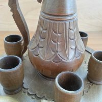 Дървен декоративен сервиз чашки и гарафа , снимка 3 - Антикварни и старинни предмети - 30214713