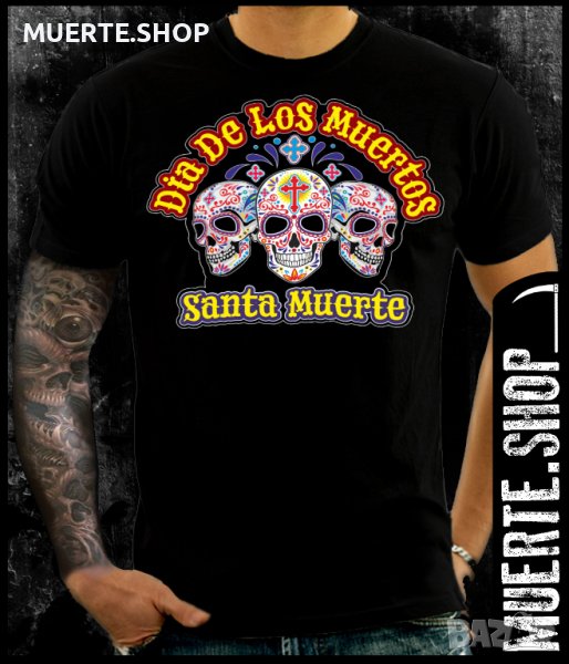 Черна тениска с щампа DIA 3 SUGARSKULLS, снимка 1