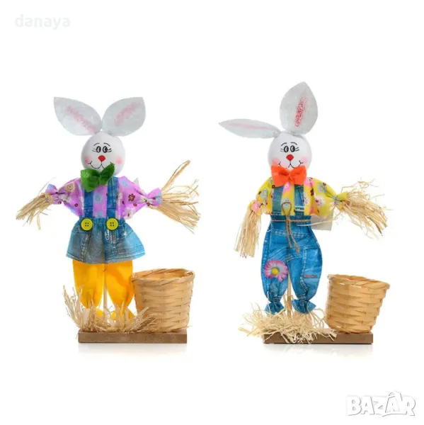 5827 Великденска украса Зайче с кошничка за първото боядисано яйце, 35 см, снимка 1