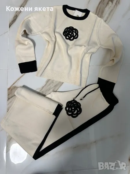 Бял топъл плетиво комплект с роза уникално качество, снимка 1