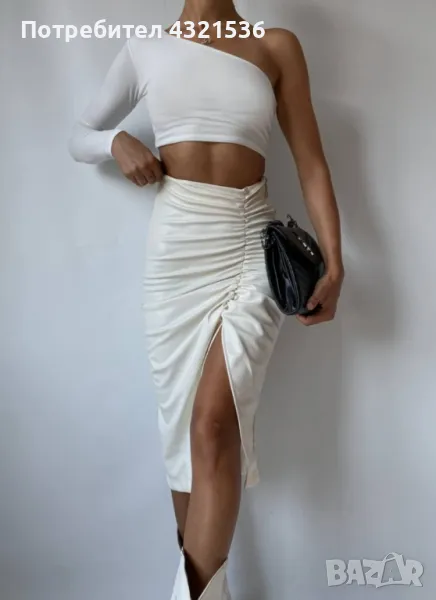 Бяла кожена пола с цепка, снимка 1