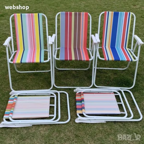 Сгъваем плажен стол, Туристически стол, 53x46,5x74 см, до 110 кг, метал, многоцветен, снимка 1