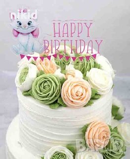 Коте Мари Marie cat Happy Birthday твърд Акрил топер за торта украса рожден ден парти, снимка 1
