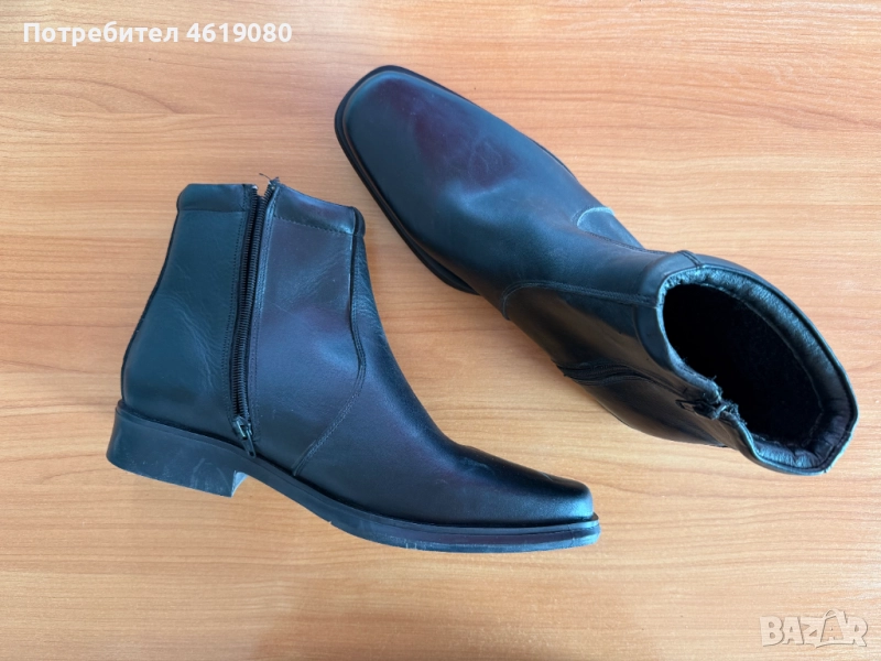 Мъжки кожени боти с цип – черни, номер 44, снимка 1
