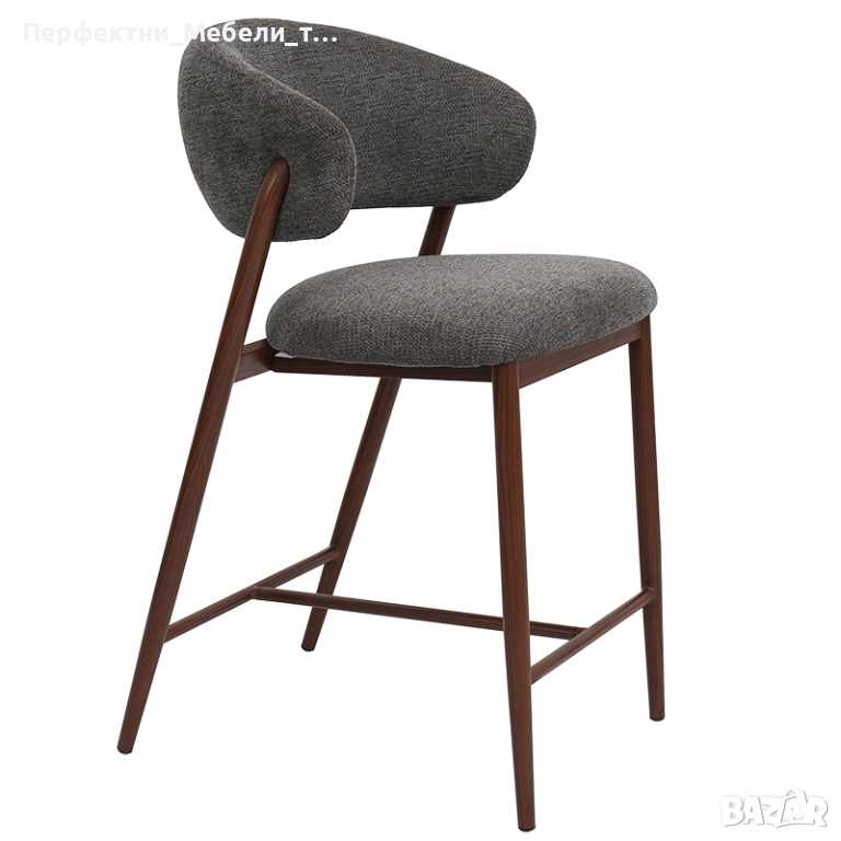 Луксозен конфортен бар стол с висок клас дамаска кафява/сива и полуподлакътници,тип кресло-бар стол, снимка 1