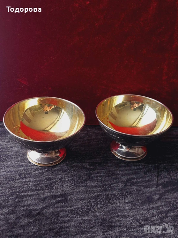 2 бр.Среърни чаши(купи) за десерт или други храни-сребро 800,вътрешна позлата,3 евро на грам, снимка 1