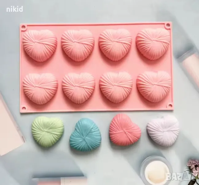 8 сърца сърце от прежда силиконов молд форма фондан шоколад гипс сапун свещ декор, снимка 1