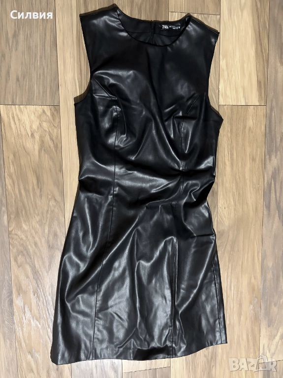 Чисто нова черна лъскава кожена рокля "Zara" / "Зара", номер 36, размер S, снимка 1