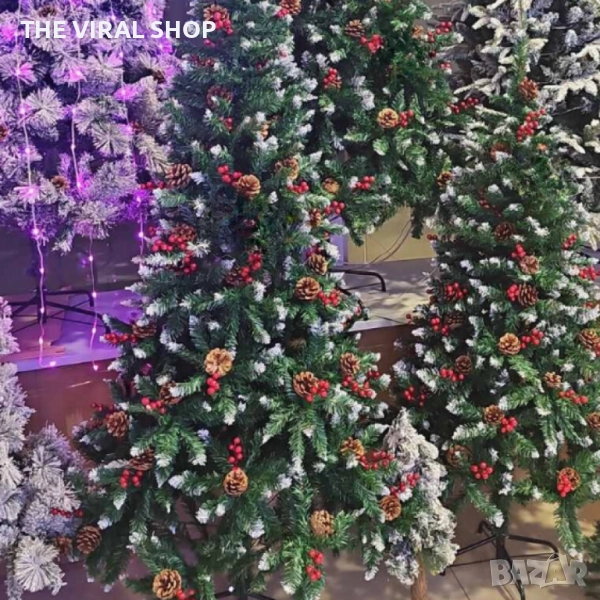 Изкуствена елха Luxury Diamond с червен глог и шишарки, снимка 1