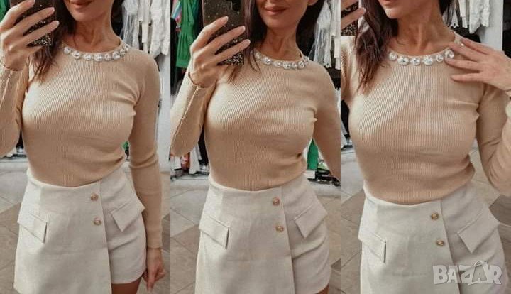 Нов модел!Рипс блуза плетиво с ефектно колие , снимка 1