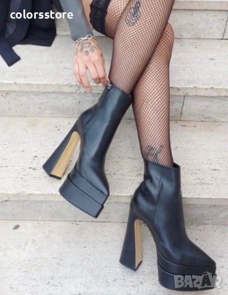 Боти на ток - черна кожа - YSV1, снимка 1