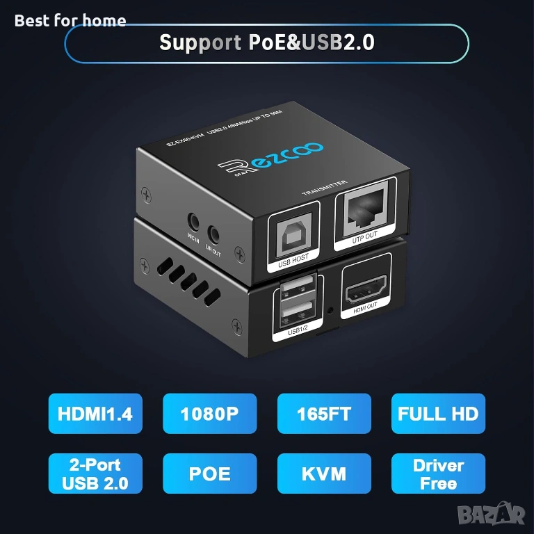 HDMI KVM Екстендер 60м през LAN (Cat5e/6) – 1080P с USB, снимка 1