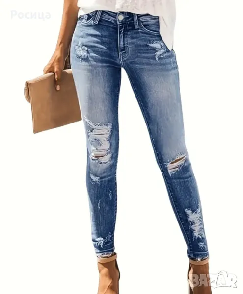 Накъсани дамски дънки М размер 27 номер , снимка 1