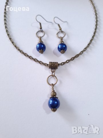 Новият ни елегантен комплект бижута с мастилено сини перли Сваровски и бронзови орнаменти , снимка 4 - Бижутерийни комплекти - 40853803