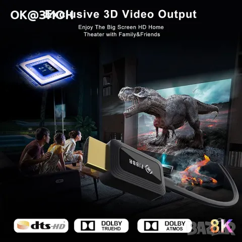 FIBBR 8K оптичен HDMI кабел 25 фута, 48 Gbps високоскоростен HDMI 2.1 кабел , снимка 4 - Стойки, 3D очила, аксесоари - 48991667