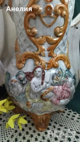 Capodimonte Italy съд с дръжка (кана) огромен , снимка 4 - Декорация за дома - 49664792