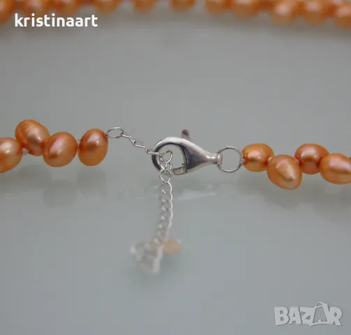 Сребърно колие *Изкуство* от жълти естествени перли, снимка 4 - Колиета, медальони, синджири - 49011056