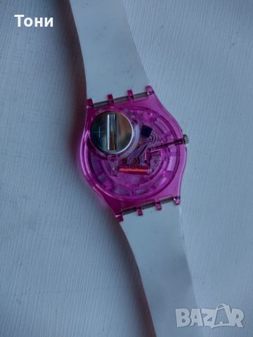 Часовник SWATCH AG 2003 Woman In Pink Clear & Silver Casual Quartz Watch Flower Charm, снимка 4 - Детски - 35495160