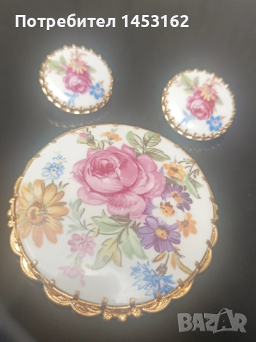 Винтидж порцеланов лот брошка с обеци , снимка 4 - Бижутерийни комплекти - 51548848