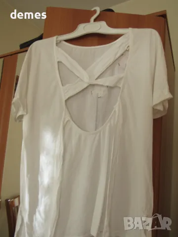 Дамска бяла тениска с бродерия и гол гръб, размер L, снимка 4 - Тениски - 49499084