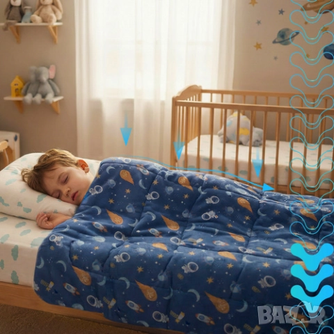 Сензорно детско утежнено одеяло – 4кг / Тежко одеяло за деца 100×150см, снимка 6 - Спално бельо и завивки - 52895137