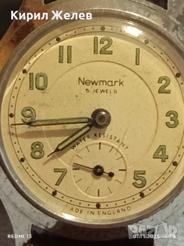 Стар механичен часовник мъжки Newmark England за КОЛЕКЦИЯ 51533, снимка 4 - Антикварни и старинни предмети - 52333629