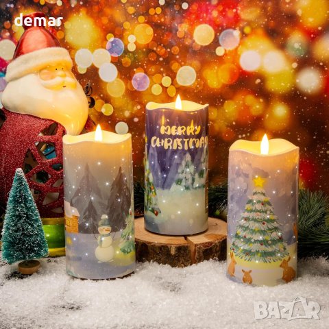 Комплект 3 броя коледни LED свещи с батерии , снимка 5 - Декорация за дома - 42925988
