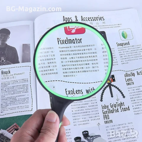 Увеличителна мощна голяма стъклена ръчна лупа 10X увеличение за четене на книги вестници с дръжка, снимка 12 - Други инструменти - 50920923