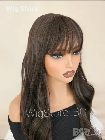 Тъмно кафява перука с бретон, снимка 2 - Аксесоари за коса - 47917946