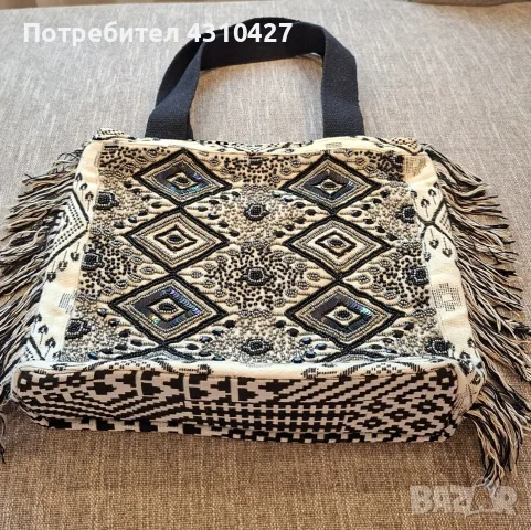 Дамска чанта Fabiano в етно стил черно и бяло, снимка 3 - Чанти - 55986790