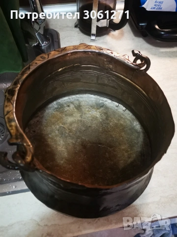Масивен Старо Античен голям ръчно изкован меден котел, от 1920г. калайдисан отвътре , снимка 5 - Антикварни и старинни предмети - 53949206