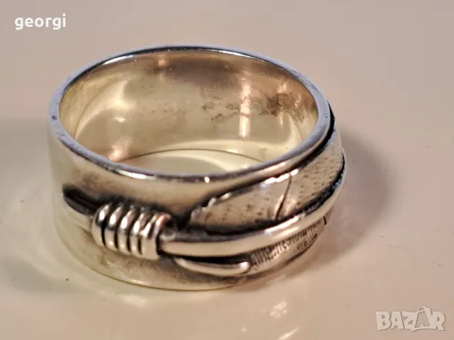 мъжки сребърен пръстен халка Перо, снимка 2 - Пръстени - 49545474
