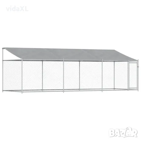 vidaXL Кучешка клетка с покрив и врата сив 6x2x2 м поцинкована стомана