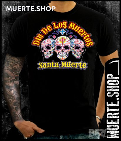 Черна тениска с щампа DIA 3 SUGARSKULLS