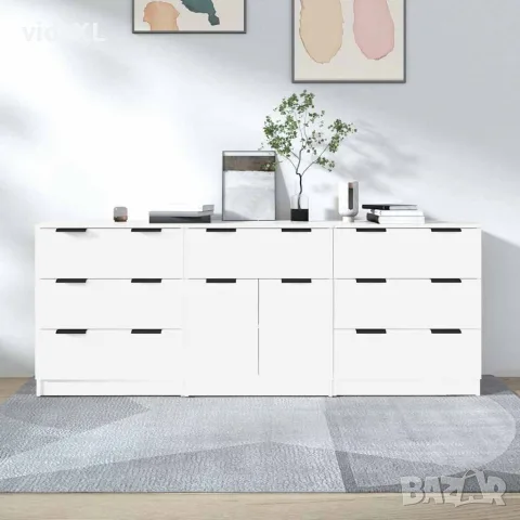 vidaXL Бюфет от 3 части, бял, инженерно дърво, снимка 2 - Бюфети - 56146644