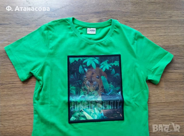 Страхотна детска тениска апликация тигър размер 128-134, 8-9г., като нова, снимка 4 - Детски тениски и потници - 50799298