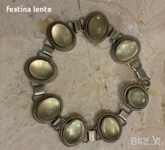 Винтидж сребърна гривна Warmet Agat с естествен халцедон 