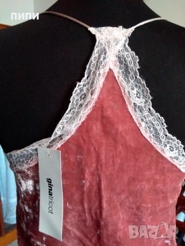 ДАМСКИ топ от копринено  кадифе в розово с дантела, снимка 3 - Корсети, бюстиета, топове - 53921500