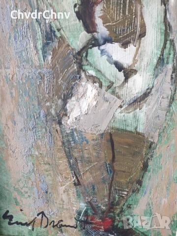 55х30см наивизъм/абстрактна стара картина масло върху фазер/момиче/дървена рамка, снимка 3 - Картини - 51432461