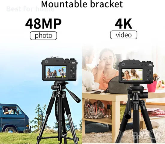 Цифрова фотокамера TEKXDD, 4K Vlog камера+ 64 GB SD карта, снимка 5 - Фотоапарати - 47727920