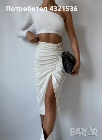Бяла кожена пола с цепка, снимка 1
