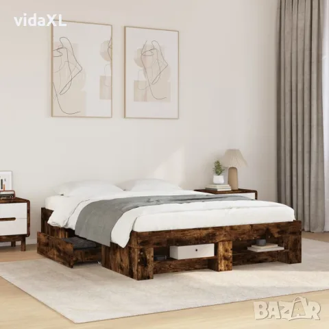 vidaXL Рамка за легло без матрак опушен дъб 120x200 см инженерно дърво, снимка 2 - Спални и легла - 56146896