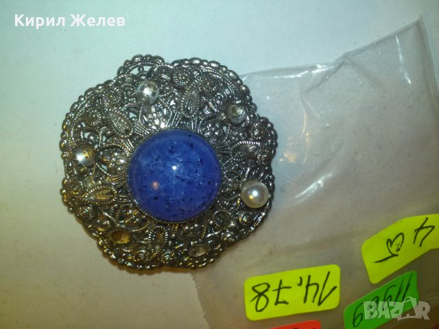 ПОСРЕБРЕНА СТАРИННА АРТ ДЕКО БРОШКА с ЛАЗУРИТ ФИЛИГРАННА 11969, снимка 4 - Антикварни и старинни предмети - 29844046