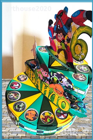 Картонена торта Ben 10,покани за рожден ден,банери за стена,свирки и др., снимка 4 - Други - 39462790