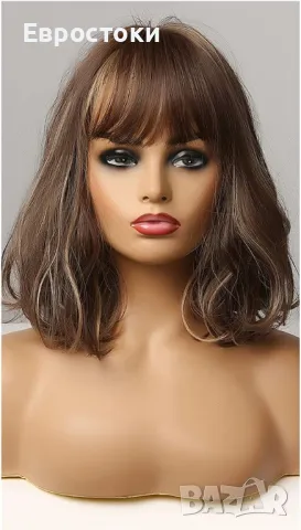 EASIHAIR SS157-2. Синтетични перуки със средна дължина, златисто русо омбре с бретон, снимка 2 - Аксесоари за коса - 50110999