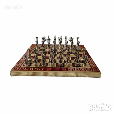 Шах Атласи, Метална дъска, метални фигури, Червен, 15х15 см, снимка 1