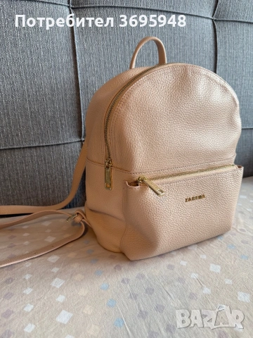 Кожена раница Zarena в цвят пудра, снимка 9 - Раници - 53845806