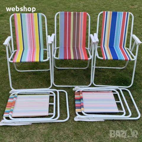 Сгъваем плажен стол, Туристически стол, 53x46,5x74 см, до 110 кг, метал, многоцветен, снимка 1