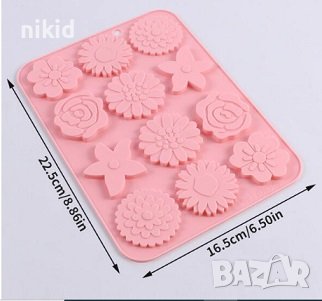 12 цветя цвете роза маргаритка силиконов молд форма фондан гипс шоколад декор бонбони, снимка 3 - Форми - 42771325