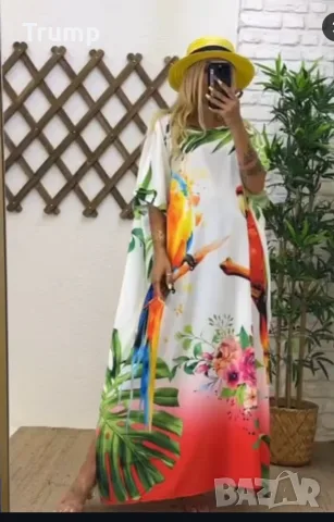 - 50 % дамска макси Рокля с папагали, one size, снимка 2 - Рокли - 56077730